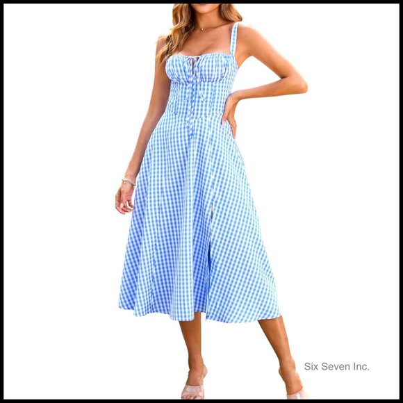 Dresses & Skirts - Floral Midi Corset Dress Lace Up A-Line Sundress Wedding Guest Tea Party